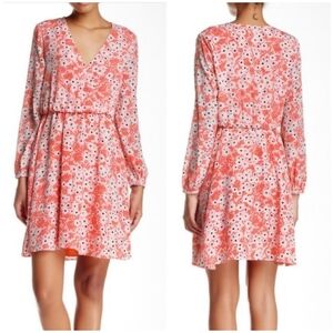 CeCe By Cynthia Steffens Coral Pop Gemma Surplice Long Sleeve Dress Size 12